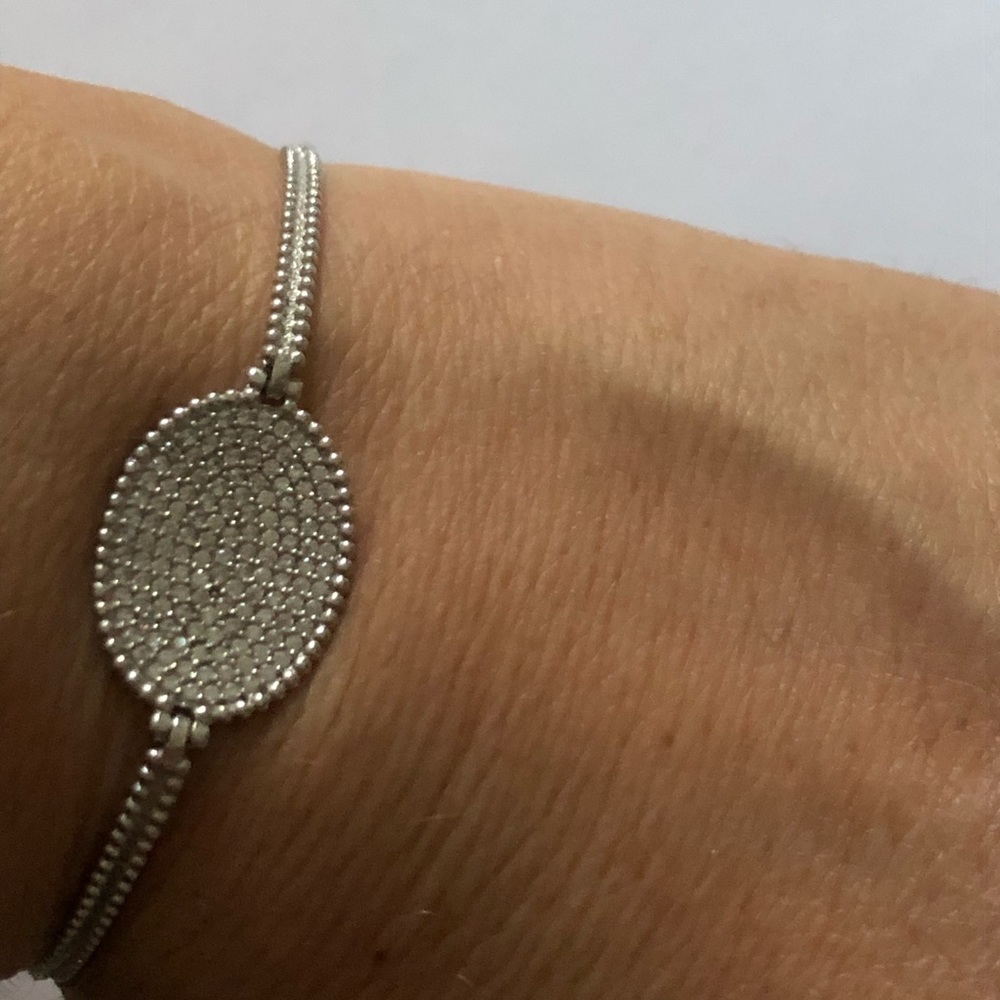 925 Silver slider lock bracelet banglet clear cz stones tennis bolo lock